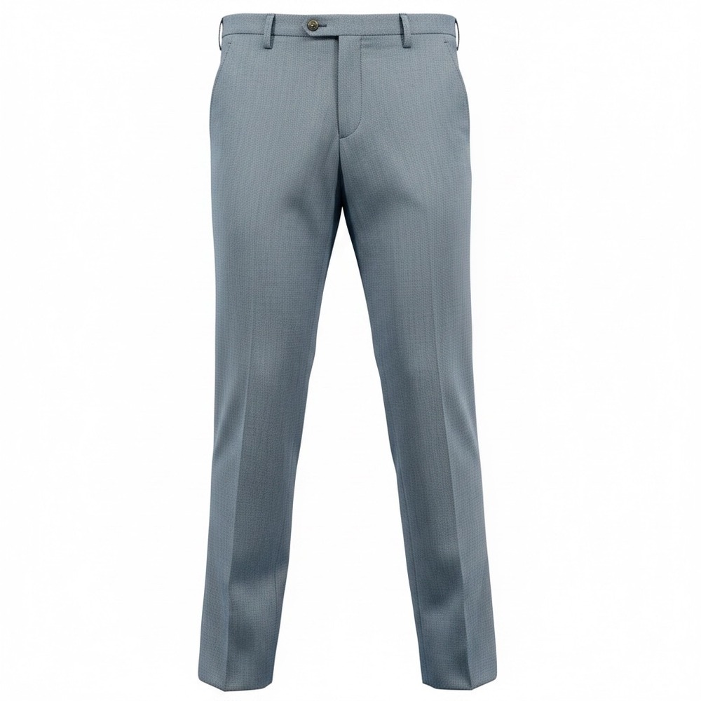 Indochino Mens Blue Birdseye Double Pleated Dress Pants Side Tabs 34x31 Tailored